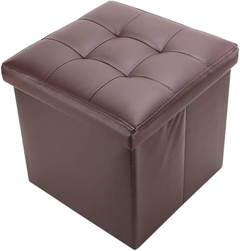 Klappbarer Aufbewahrungshocker, Würfel-Ledertruhe, Fußstütze, gepolsterter Hocker, Sitz, Spielzeugtruhe, Couchtisch, Kaffeefarbe, 38x38x38cm (15x15x15Zoll)