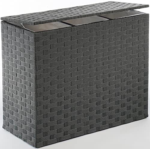 Kobolo 3 Fächer Wäschesammler Wäschesortierer aus geflochtenem Nylon in black-snow