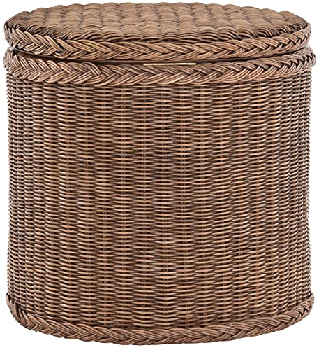 Rattan Wäschekorb Wäschetruhe mit stabilem Wäschetonne Deckel Rund (Vintage Braun)