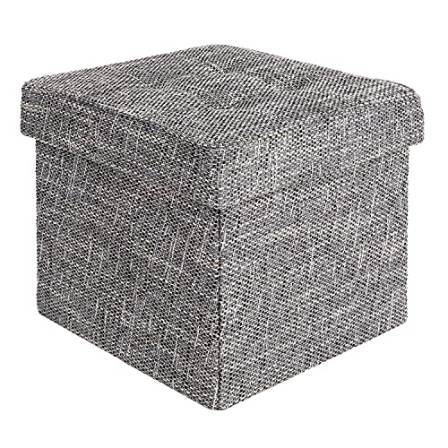 Seville Classics Faltbare Aufbewahrungsbox Ottomane Fußstütze Spielzeugkiste Couchtisch Truhe Sitzhocker, Textil, Tweed grau, 40x40x40cm