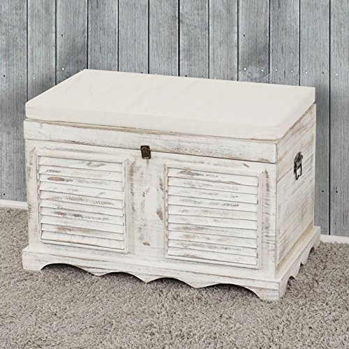 Mendler Holztruhe T356AM, Sitzbank Aufbewahrungstruhe, Shabby-Look Vintage 50x76x45cm - weiß
