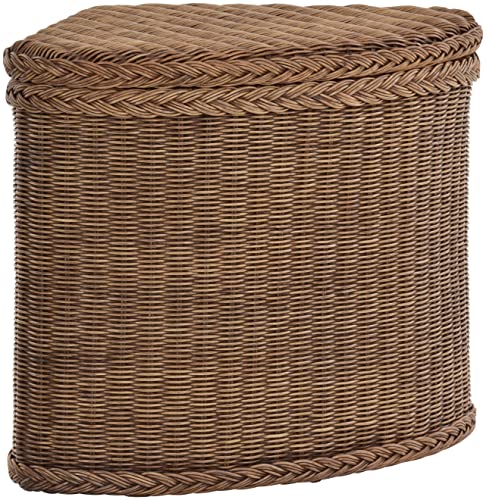 Rattan Wäschekorb/Wäschetruhe mit stabilem Deckel Form Eck Truhe Ecke (Vintage Braun)