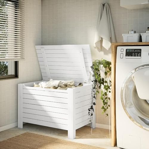 Eleganz Aufbewahrungstruhe aus massivem Kiefernholz - RANA Weiß 100x49x54 cm - Stabile Truhe mit Deckel für Wohnzimmer, Schlafzimmer oder Flur - Natürliches & langlebiges Design