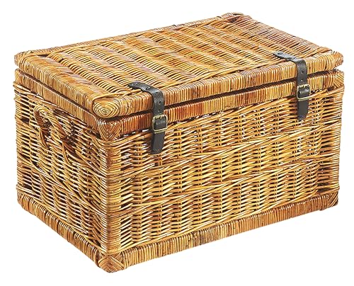 Kobolo Truhe Korbtruhe Sitztruhe - Rattan - lacak braun - mit Staufach - 70x45x40 cm