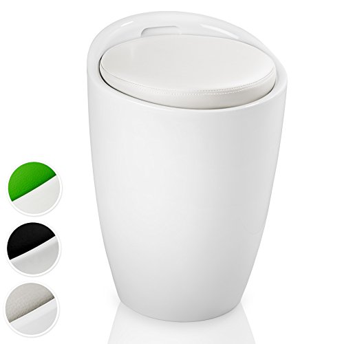 TecTake Sitzhocker Badhocker rund | ABS Kunststoff | mit Stauraum und Sitzkissen - Diverse Farben - (Weiß Weiß | Nr. 402077-3)