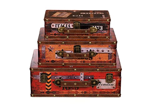 Truhe Kiste SJ 15369 Koffer , Kofferset , Holztruhe mit Leder bezogen im Vintage Look, Schatzkiste,Kiste, Piratenkiste, Kleinmöbel, Mit Metallbeschlägen, Antikoptik, Holz, verschieden Größen, Maritim, Deko, Hochwertig, Kolonialtruhe, Kolonialstil, Holzbo