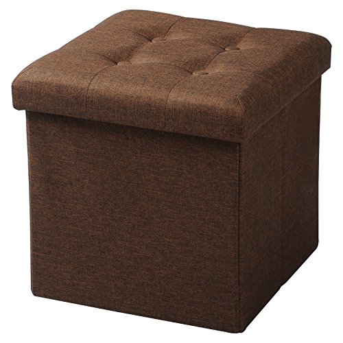 WOLTU Sitzhocker mit Stauraum Sitzwürfel Sitzbank Faltbar Truhen Aufbewahrungsbox, Deckel Abnehmbar, Gepolsterte Sitzfläche aus Leinen, 37,5x37,5x38CM(LxBxH), Braun, SH06br-1