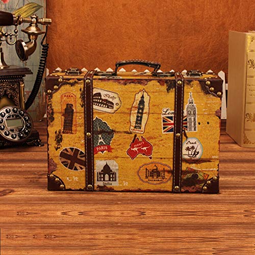 Koffer aus Holz Weinlese-große Reise-Koffer aus Leder Home Decor Parteien Hochzeit Dekoration Displays Crafts Schatzkiste (Farbe : Gelb, Größe : 30×20×9cm)
