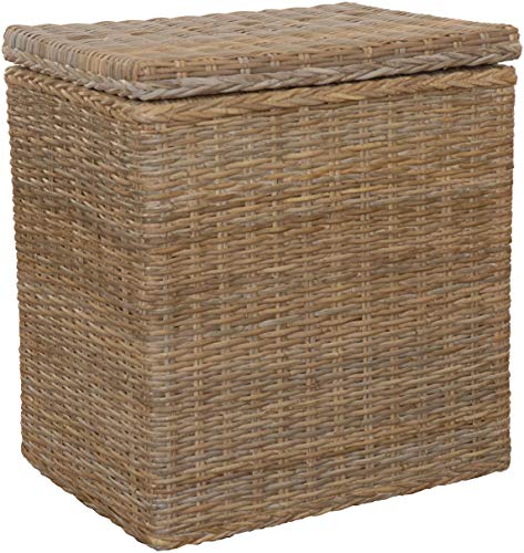 korb.outlet Wäschekorb/Wäschebox mit Deckel und Inlett aus echtem Rattan, Wäschetruhe (Grau Natur)