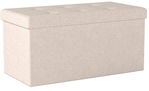 WOLTU Sitzhocker Sitzbank Faltbar Truhen Aufbewahrungsbox, Deckel Abnehmbar, Gepolsterte Sitzfläche aus Leinen, 76x37,5x38 cm, Cremeweiß, SH10cm 1