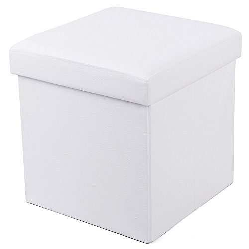 SONGMICS Sitzhocker faltbare Aufbewahrungsbox belastbar bis 300 kg, weiß, 38 x 38 x 38 cm LSF103
