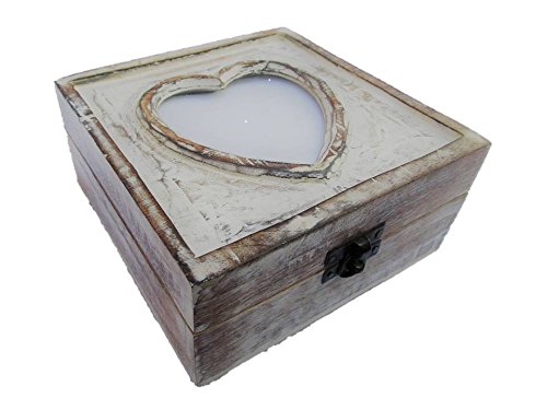 Schatzkiste mit Herz für Bild Schatztruhe Truhe Holztruhe Holzbox Box 15x15x7 cm Massivholz im Shabby Chic Look